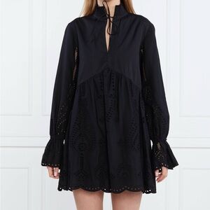 The Kooples Black Eyelet Long-Sleeve Black Mini Dress